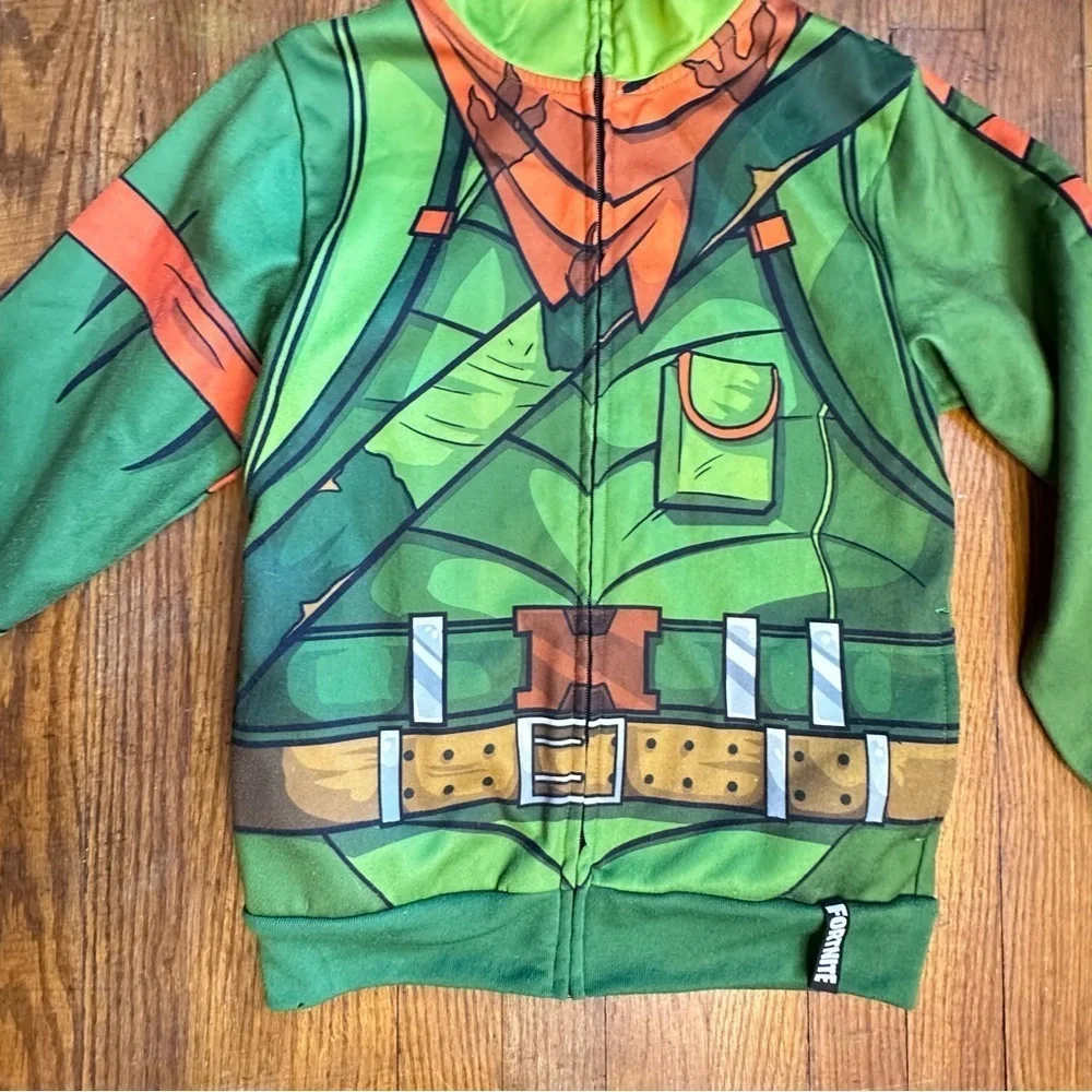 Fortnite Boys Green Rex Dinosaur Cosplay Hoodie Zip Front Sweatshirt Medium